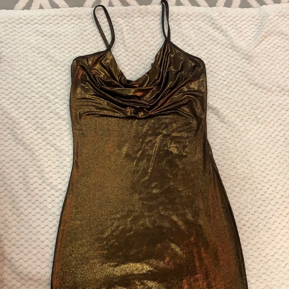 Metallic Cowl Neck bodycon dress